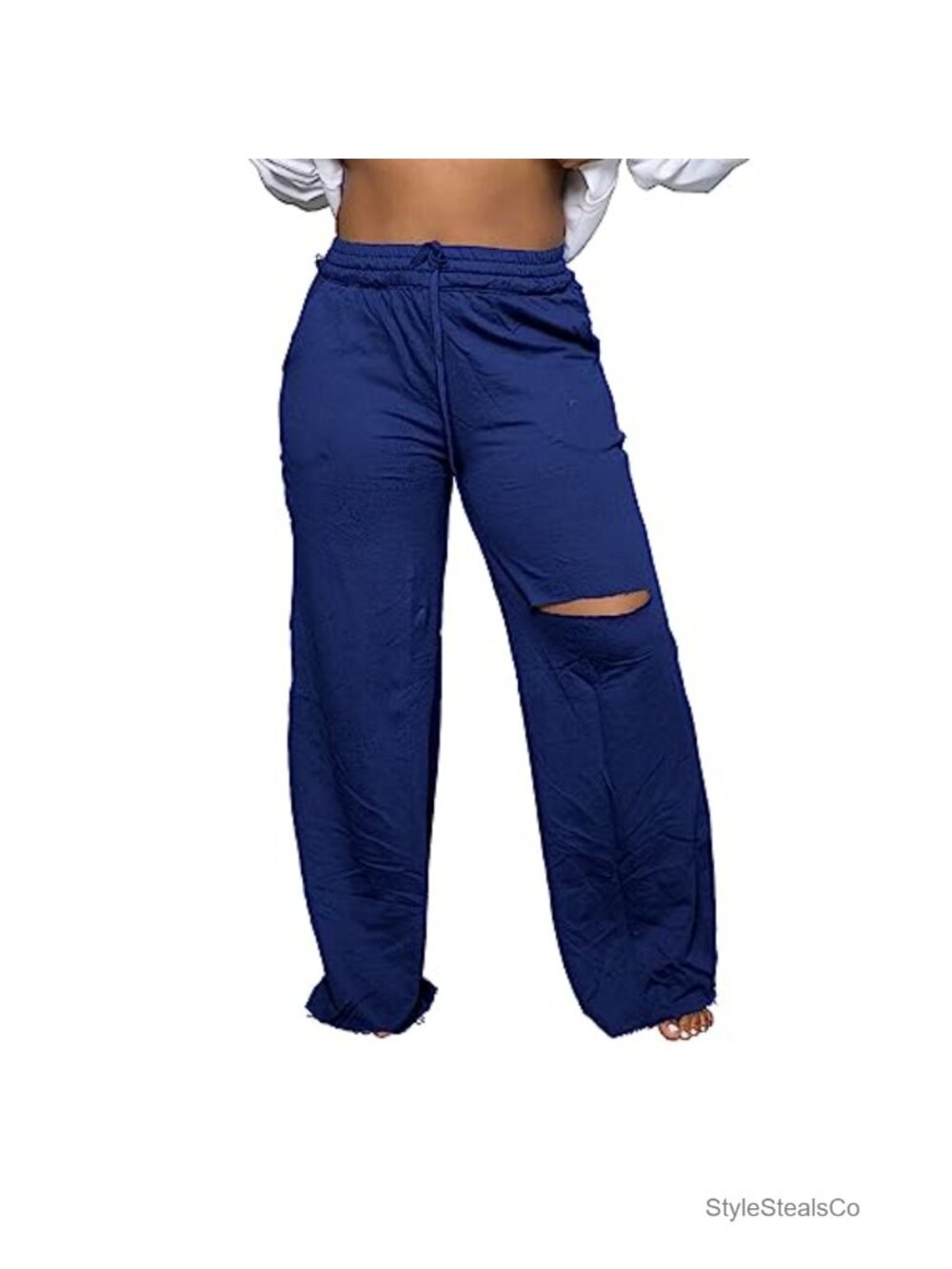 Women's High Rise Wide Leg Sweatpants Drawstring Pockets 95% Polyester 5%